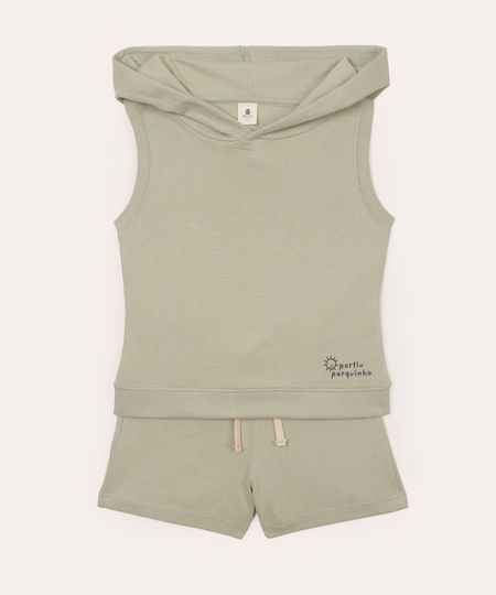 conjunto infantil curto com capuz partiu parquinho verde 9-12