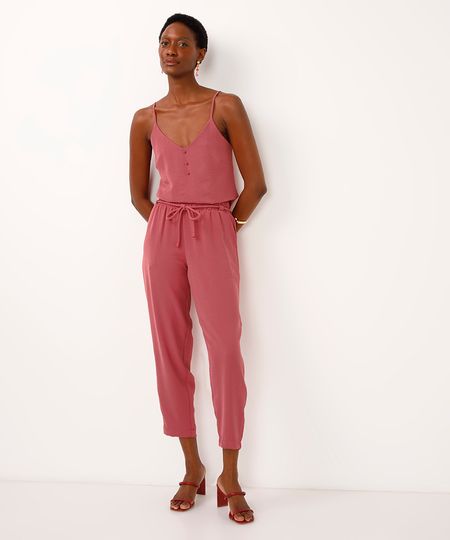 calça de viscose reta cintura alta rosa 36