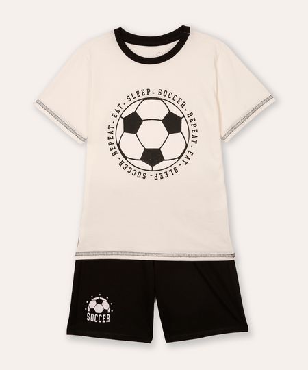 pijama curto infantil futebol off white 6 pijama curto infantil futebol off white 6
