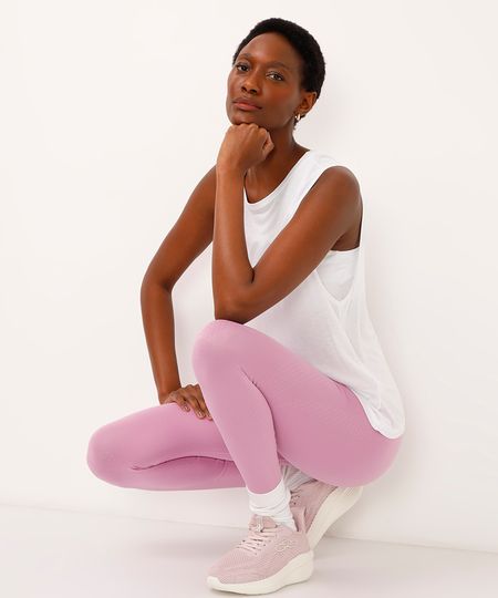 calça legging poá cintura alta canelada esportiva ace lilás GG