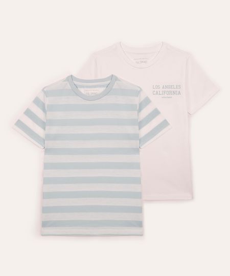 kit de 2 camisetas infantis de algodão azul 4 kit de 2 camisetas infantis de algodão azul 4