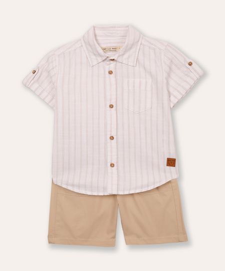 conjunto infantil curto listrado bege 2 conjunto infantil curto listrado bege 2