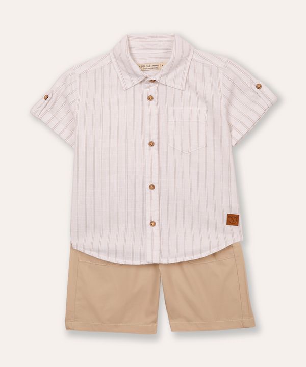conjunto infantil curto listrado bege 5
