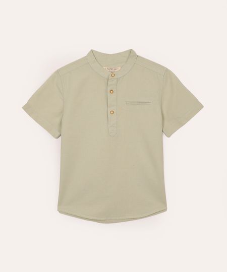 camisa infantil com linho gola padre verde 4