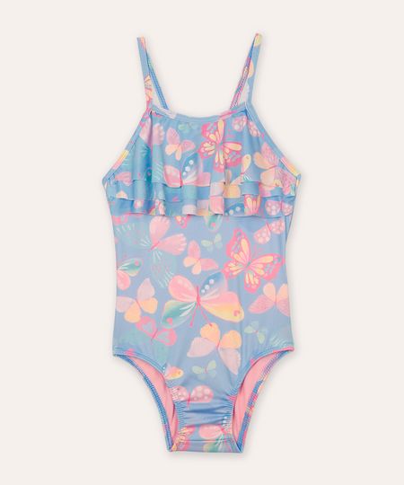 maiô infantil borboleta com babado proteção uv azul 2