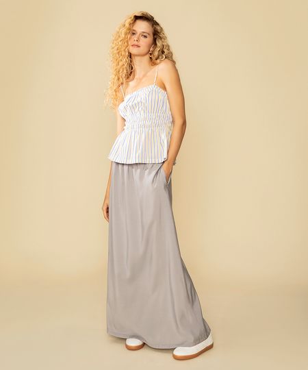 saia midi pijama cós com elástico cinza PP