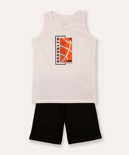 conjunto infantil de algodão regata basketball off white 4