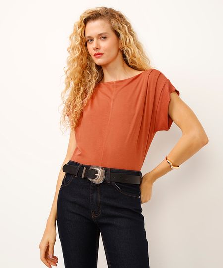 blusa de viscose com pregas nos ombros laranja PP blusa de viscose com pregas nos ombros laranja PP