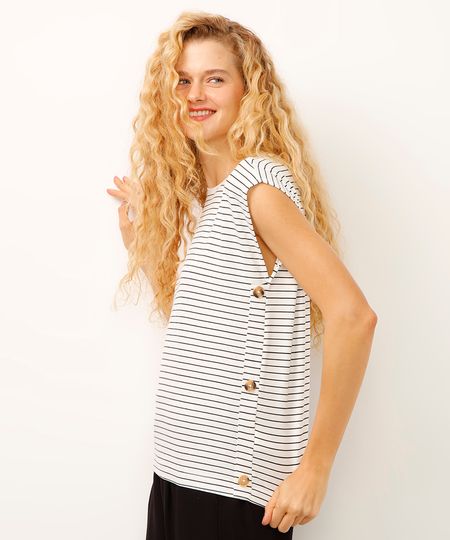 blusa muscle tee listrada com botões off white PP