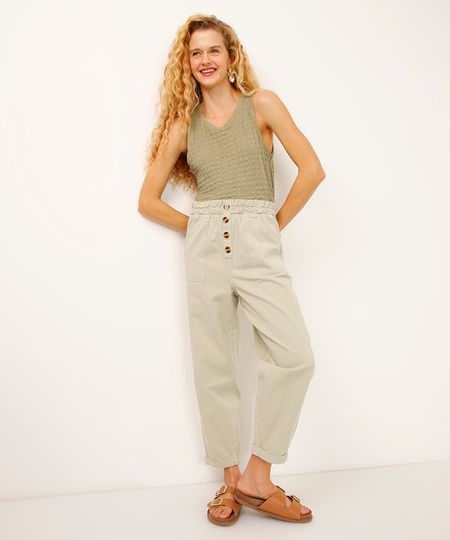 calça clochard de sarja com botões verde 34
