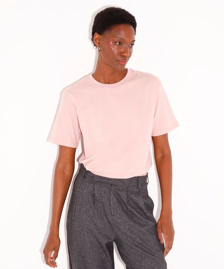 camiseta básica de algodão mindset rosa PP