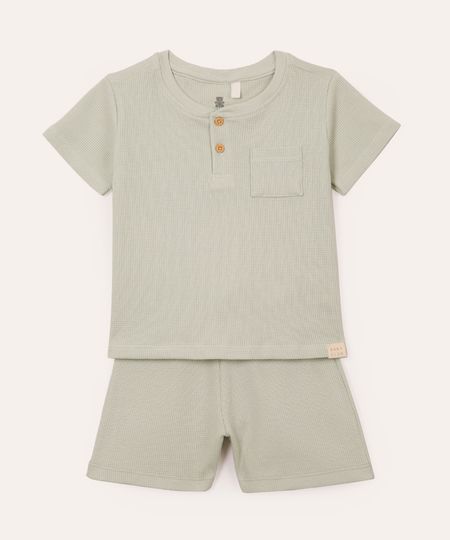 conjunto infantil curto texturizado verde 12-18