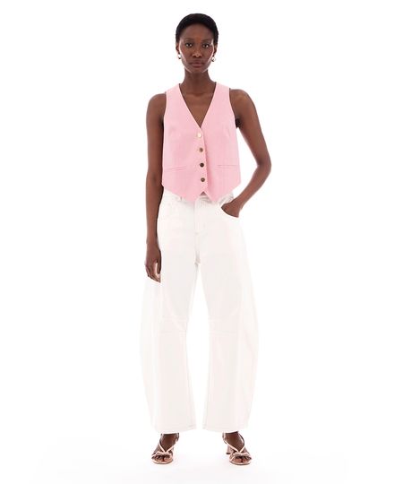 calça barrel de sarja com recortes off white 42