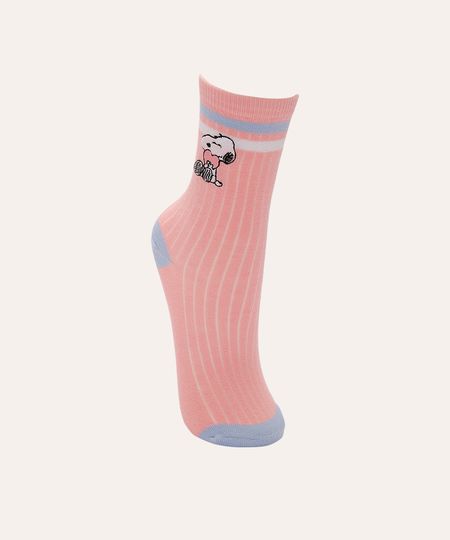meia infantil cano alto listrada snoopy rosa 26-29