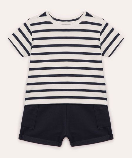 conjunto infantil de algodão listrado azul 3