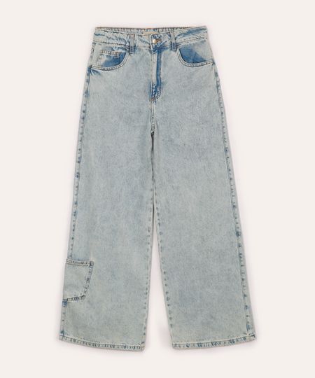 calça reta jeans juvenil com bolsos azul 12