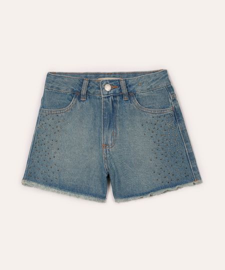 short mom jeans infantil com strass azul 6