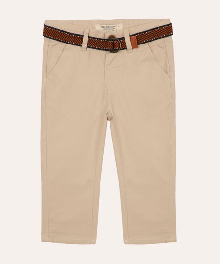 calça de sarja infantil com cinto bege 1
