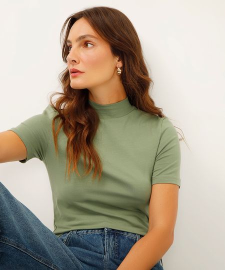 cropped de algodão peruano gola rolê verde PP