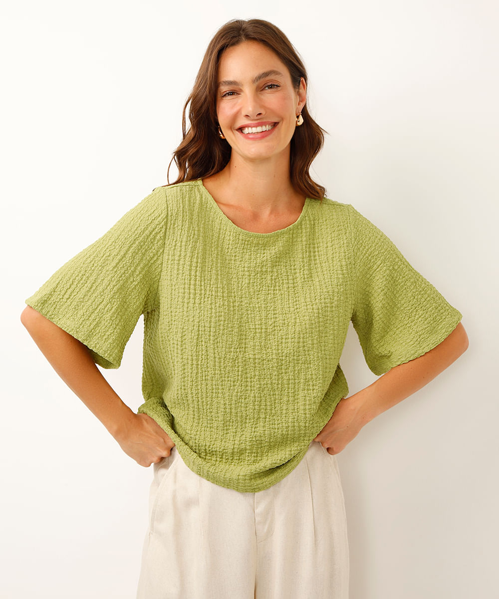 blusa manga curta texturizada verde