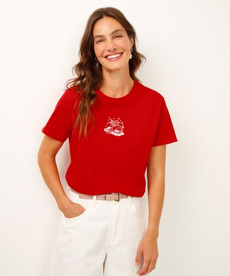 camiseta de algodão manga curta cupido vermelha P