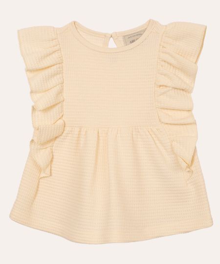 bata infantil com babado texturizada bege 4