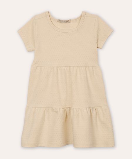 vestido de algodão infantil manga curta poá bege 2