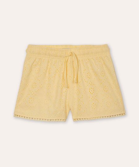 short infantil de algodão com laise amarelo 6 short infantil de algodão com laise amarelo 6
