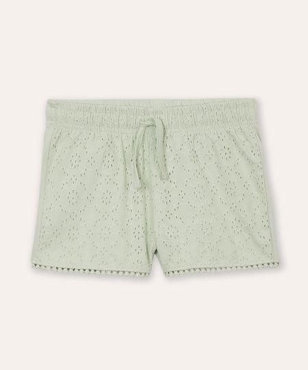short infantil de algodão com laise verde 4