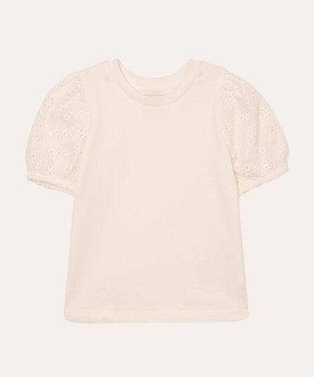 camiseta de algodão infantil manga floral vazada off white 2 camiseta de algodão infantil manga floral vazada off white 2