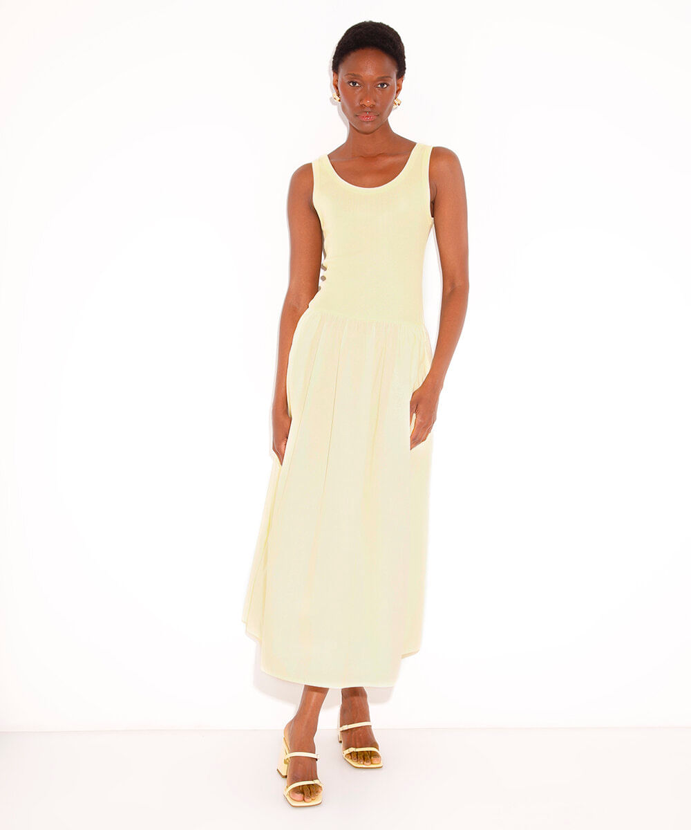 vestido midi mindset amarelo
