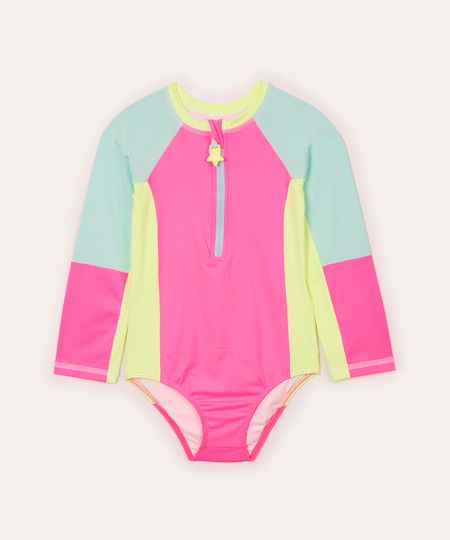 maiô infantil com recortes neon e proteção uv colorido 6