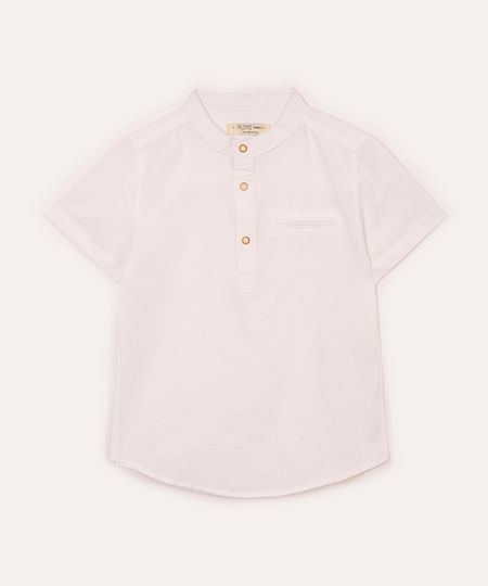 camisa infantil com linho gola padre branca 4