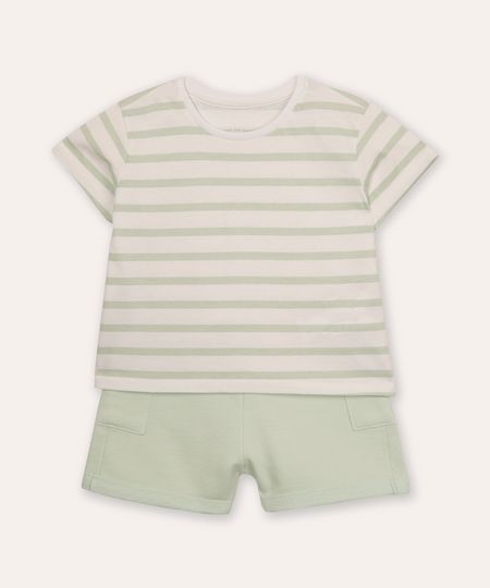 conjunto infantil de algodão listrado verde 4