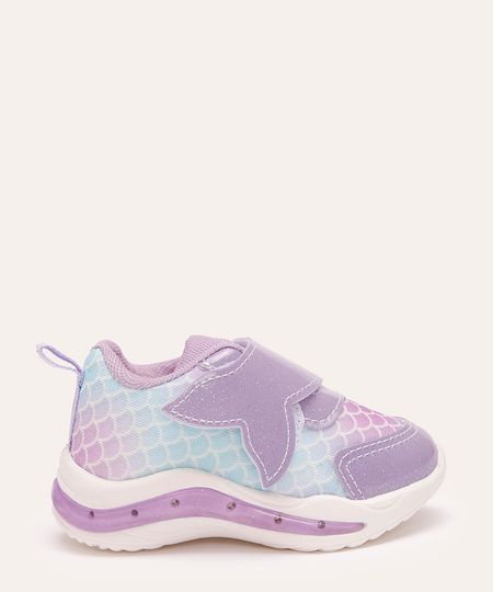 tênis casual infantil sereia com led lilás 26 tênis casual infantil sereia com led lilás 26