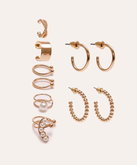 kit de 8 brincos com pérola dourado UNICO