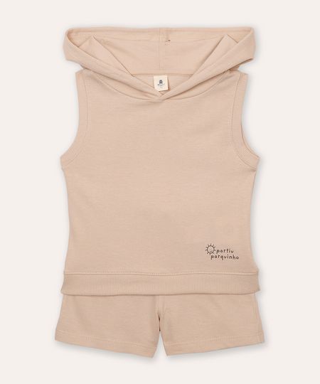 conjunto infantil curto com capuz partiu parquinho bege 0-3 conjunto infantil curto com capuz partiu parquinho bege 0-3