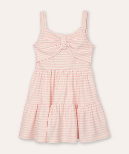 vestido midi infantil listrado com laço rosa 2