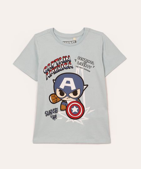 camiseta de algodão infantil capitão américa azul 1