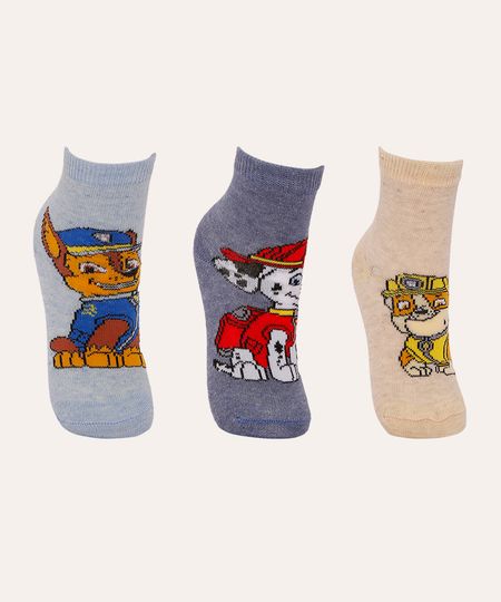 kit de 3 meias infantis cano médio patrulha canina colorido 19-21