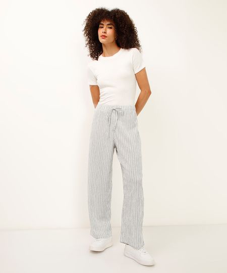 calça reta listrada texturizada off white GG
