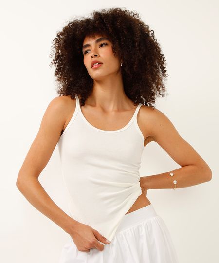 regata de viscose decote u canelada off white G