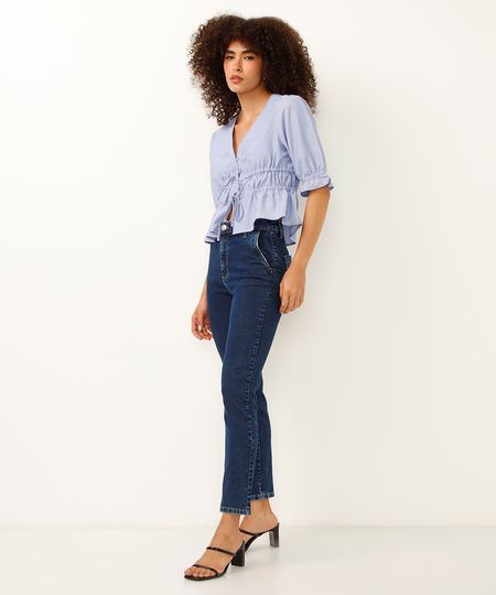 calça reta jeans cintura alta sawary azul 36