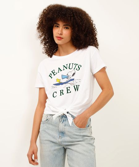 camiseta de algodão com amarração snoopy off white P camiseta de algodão com amarração snoopy off white P