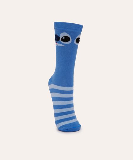 meia cano longo stitch listrada azul 34-39