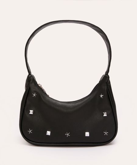 bolsa juvenil shoulder bag metalizada com tachas preto UNICO