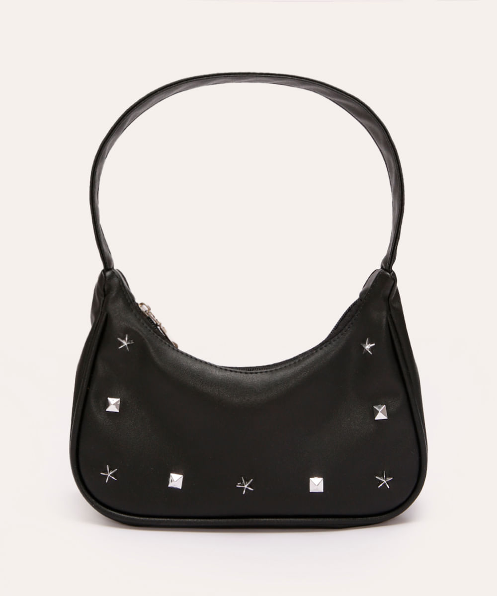bolsa juvenil shoulder bag metalizada com tachas preto