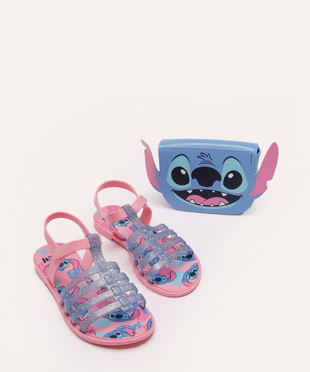sandália grendene infantil com brinde lilo e stitch rosa 30
