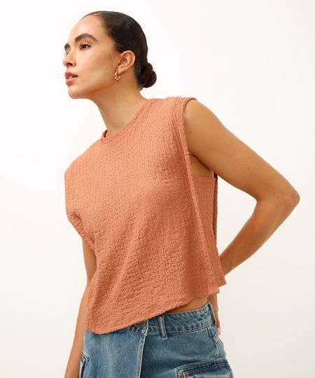 regata com recorte lateral texturizada rosa PP regata com recorte lateral texturizada rosa PP