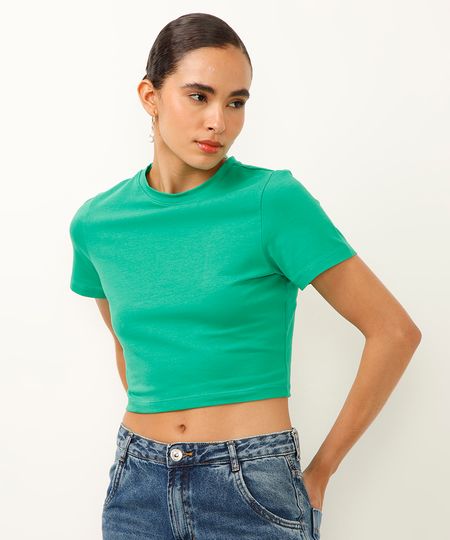 blusa baby look de algodão peruano verde M